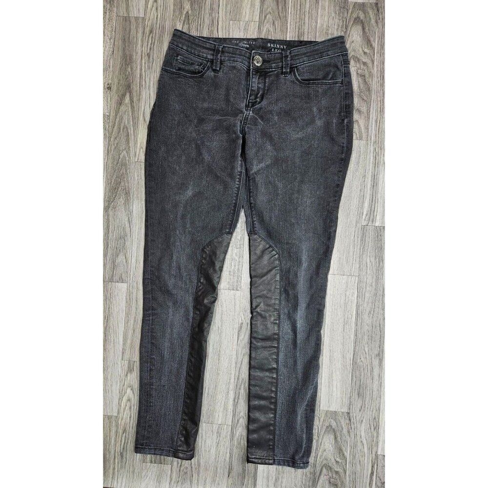 (3/$35) The Limited Womens Size 8 Skinny Leg Faux Leather Black Grey Denim Jeans